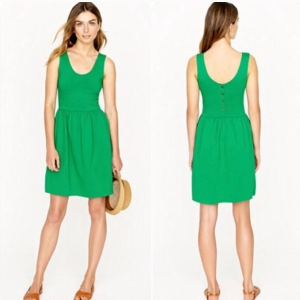 J. Crew Cotton Kelly Green Button Back Dress